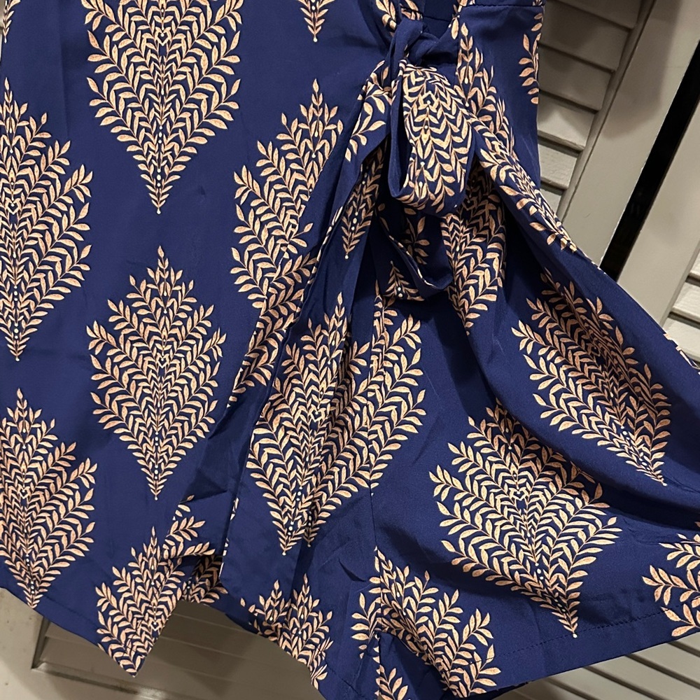 Purple and Orange Cream Palm Leaf Tropical Patterned Romper Shorts One Piece Lg - Picture 5 of 7